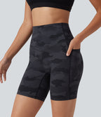 Short cycliste d'entraînement gainant taille haute UltraSculpt™ à imprimé camouflage 17,5 cm avec poches