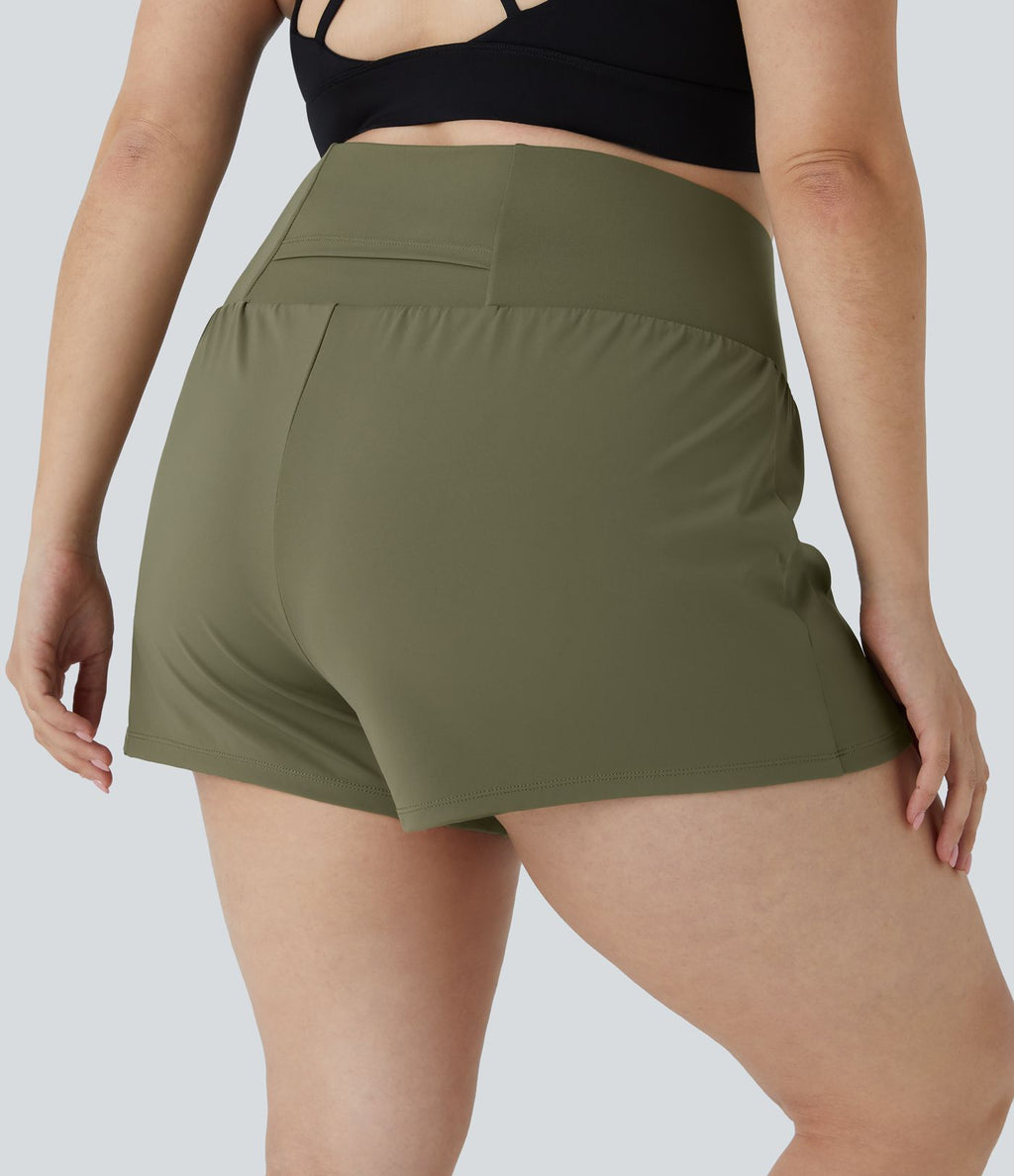 Short 8,8cm Sport Grande Taille 2 en 1 avec Poches Arrière et Poches Latérales Cachées