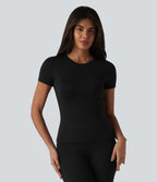 Haut de sport yoga SoftlyZero™ Airy col rond manches courtes mesh contrastant effet frais InstantCool, protection solaire UPF50+
