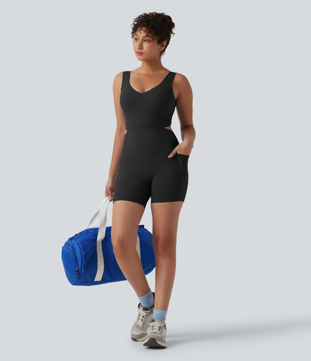 Combinaison moulante de sport Halara UltraSculpt™ dos nu avec bretelles croisées, ventre plat, effet push-up fessier, coussinets non amovibles et poches – Easy Peasy