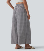 Pantalon casual baggy à carreaux taille haute avec poches