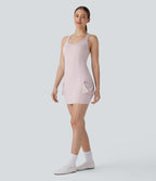 Robe active mini moulante 2 pièces dos nageur avec poches cargo à fermeture éclair