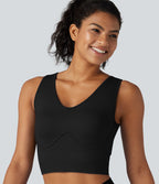 OneForm Seamless Flow Débardeur de yoga court col V avec brassière intégrée et laçage