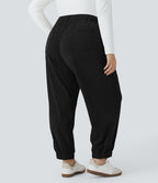 Pantalon décontracté en velours côtelé taille mi-haute grande taille avec bouton, fermeture éclair et poches multiples
