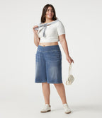 Short en jean Halara Flex™ ample décontracté grande taille ventre plat, taille haute, croisé, à poches