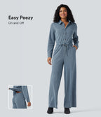Combinaison denim délavé Halara Flex™ jambes larges manches longues avec cordon de serrage et poches - Édition Easy Peasy