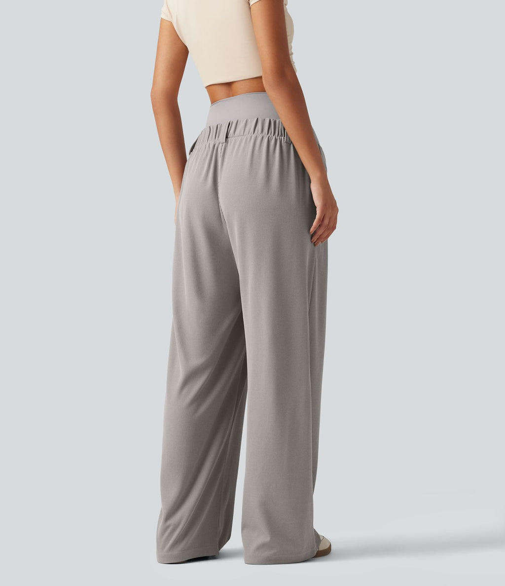 Pantalon de grossesse large esprit bureau Halara Flex™ taille très haute en tissu gaufré avec poches