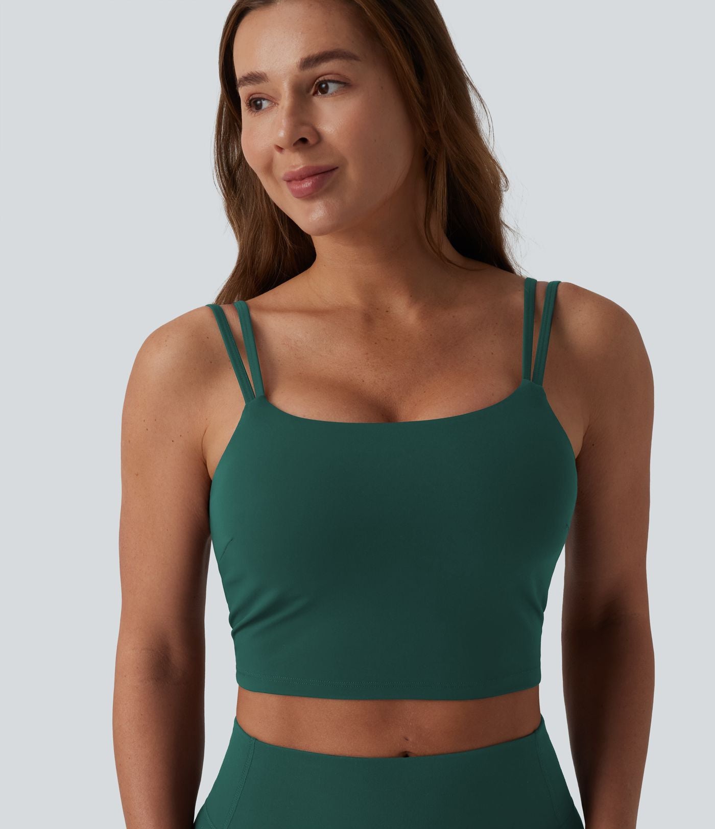 Débardeur de yoga cropped Halara UltraSculpt™ à doubles bretelles dos torsadé ouvert avec soutien-gorge intégré – Bonnets E-G