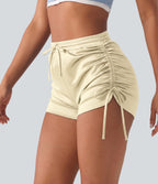 Short décontracté satiné taille haute avec cordon de serrage froncé et poche