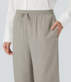 Pantalon décontracté large rayé taille haute avec cordon et poches
