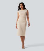 Robe mi-longue moulante tailleur col rond sans manches
