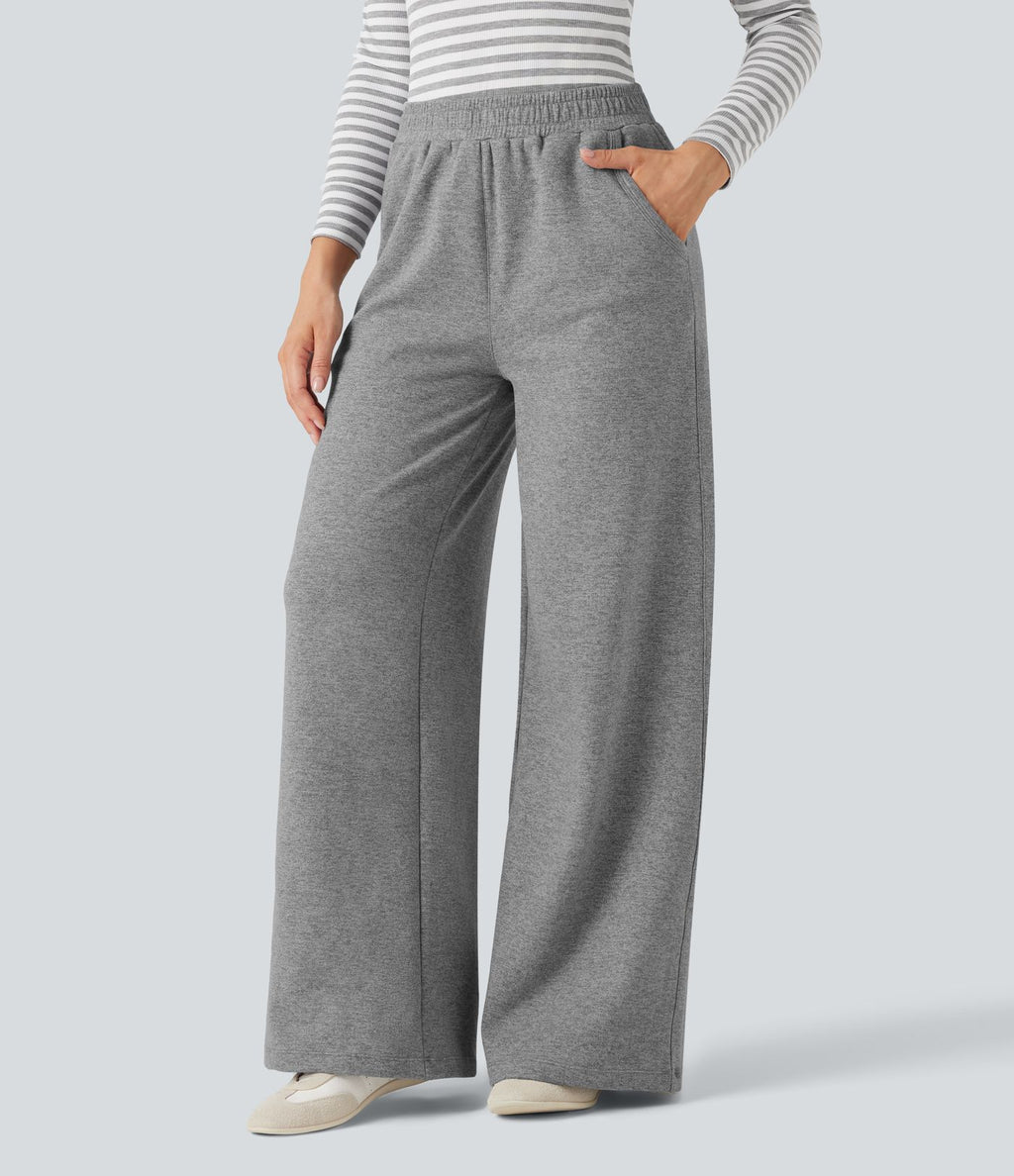 Pantalon baggy polaire taille haute avec poches