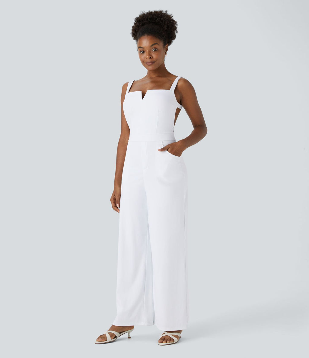 Combinaison SoftlyZero™ Airy invitée de mariage et demoiselle d'honneur dos nu avec nœud au dos, poches latérales effet frais InstantCool