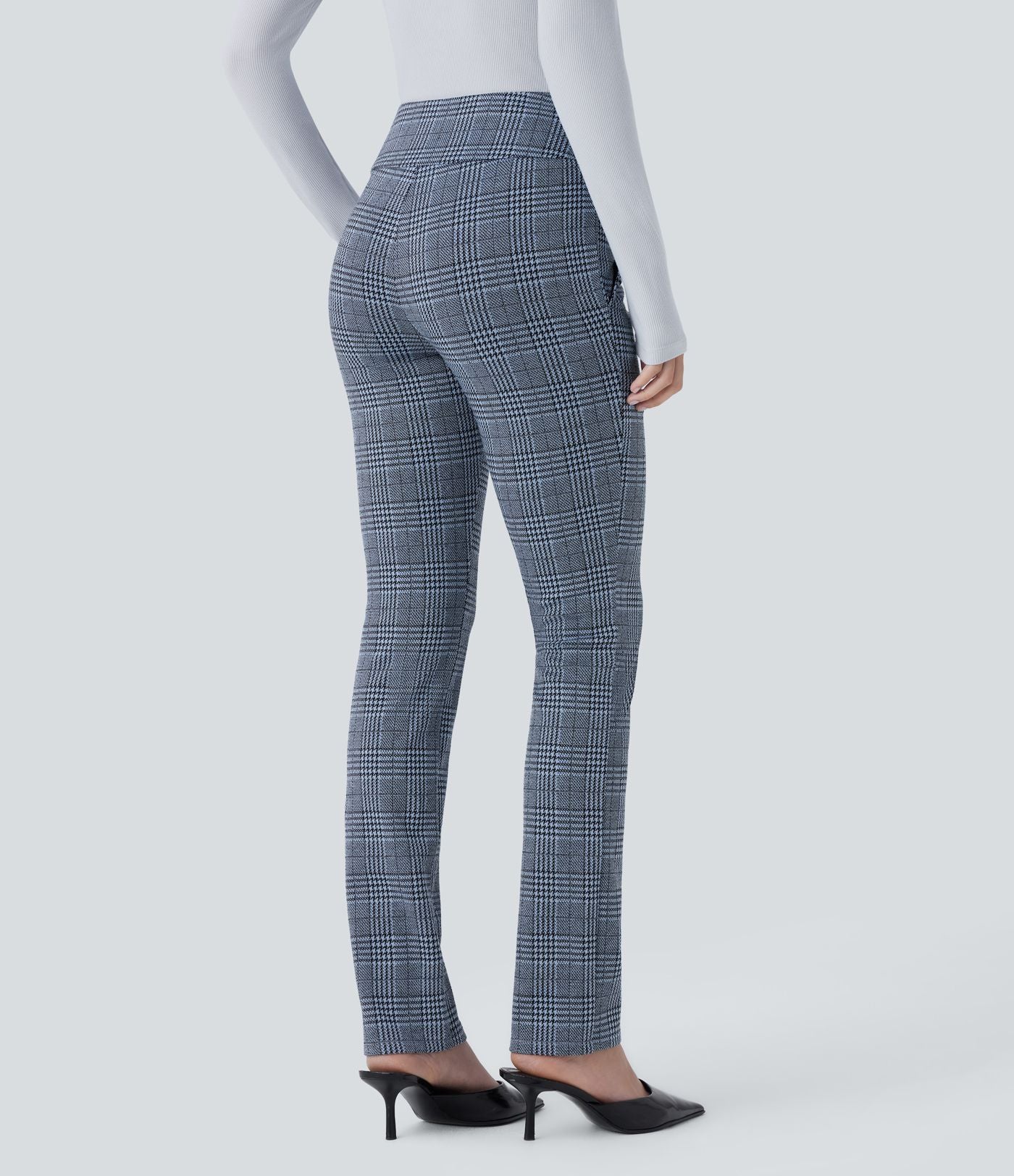 Halara Flex™ Pantalon tailleur Cintrés à Taille Haute avec Boutons Décoratifs Poches Latérales et Imprimé Pied-de-Poule