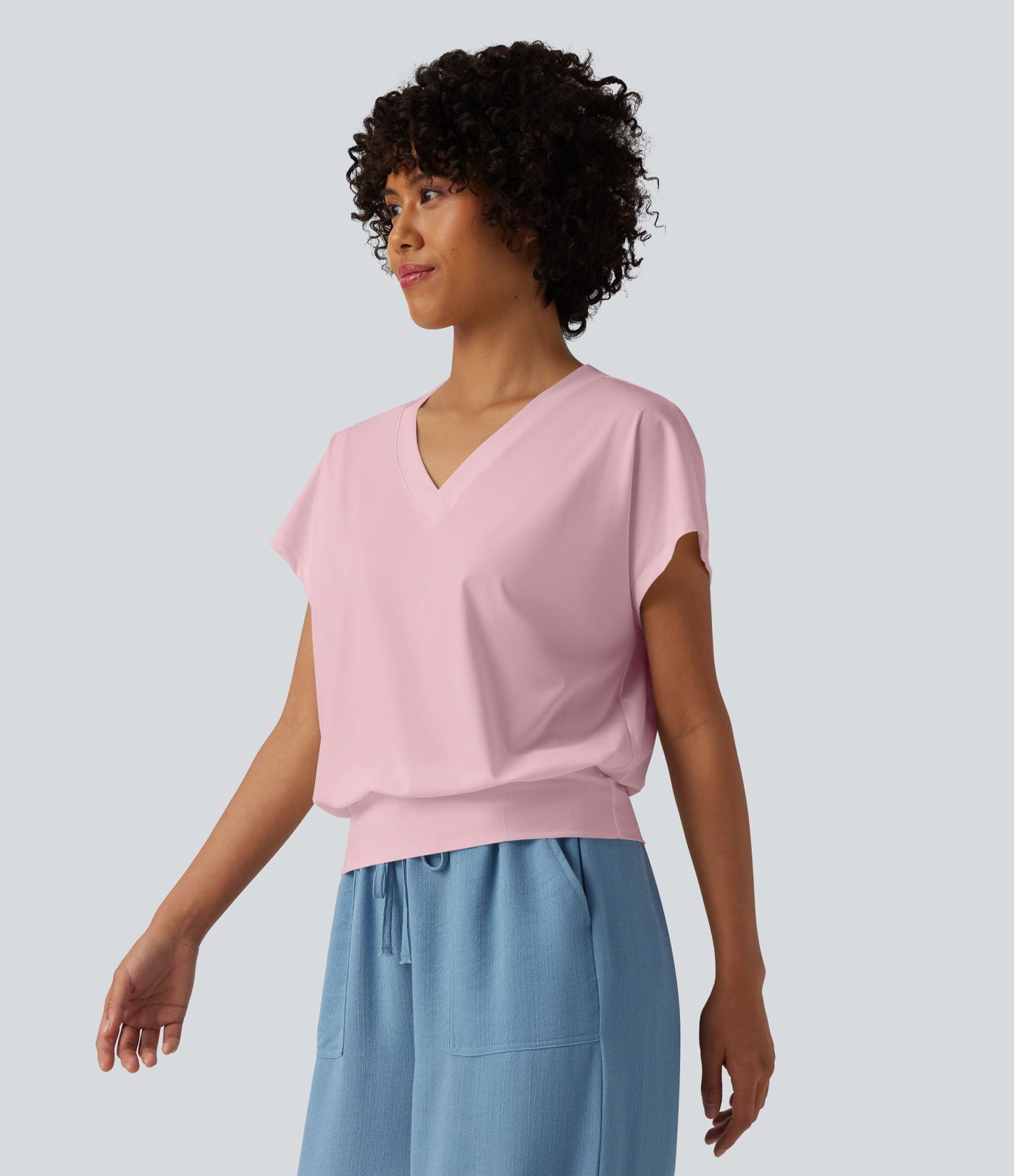 Haut de sport yoga oversize col V à manches courtes effet frais InstantCool à séchage rapide