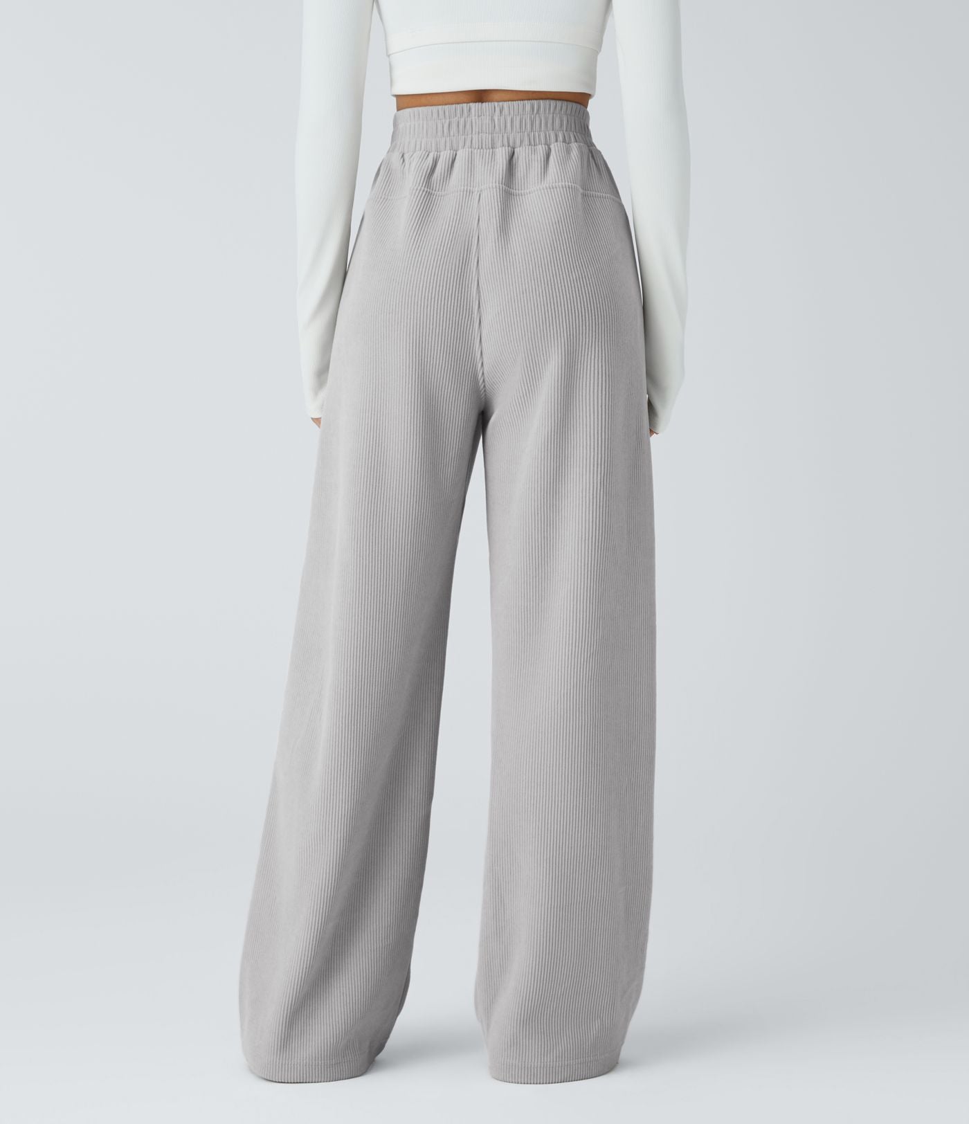 Pantalon velours côtelé de jogging décontracté à taille haute avec poches latérales