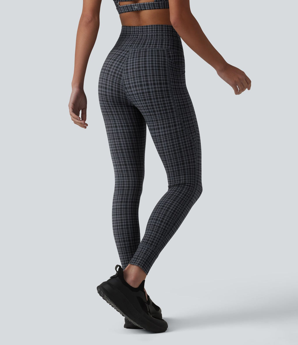 Legging de yoga Halara UltraSculpt™ taille haute avec cordon de serrage imprimé carreaux avec poches