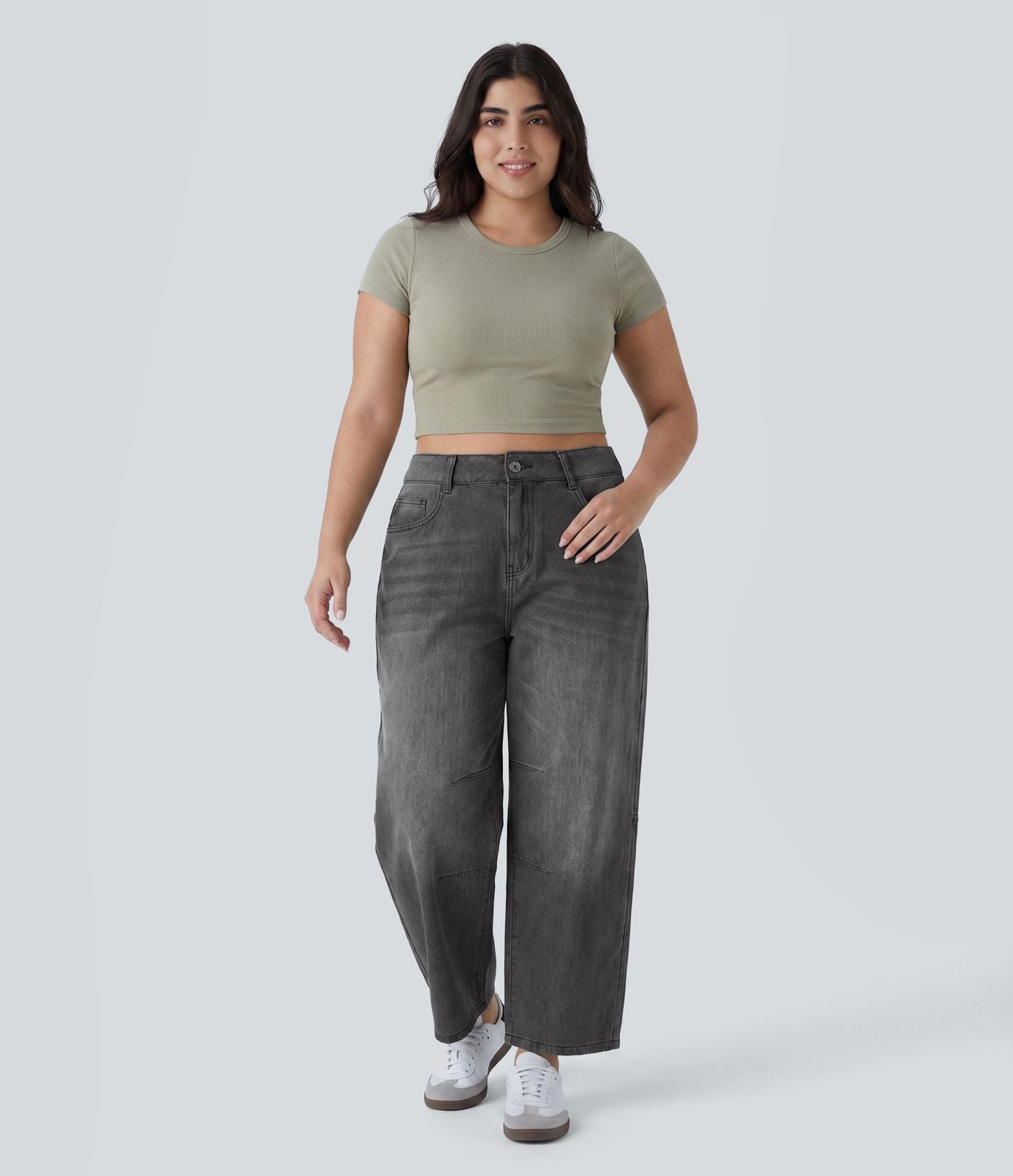 Halara Flex™ Jean barrel grande taille coupe ballon taille basse avec poches