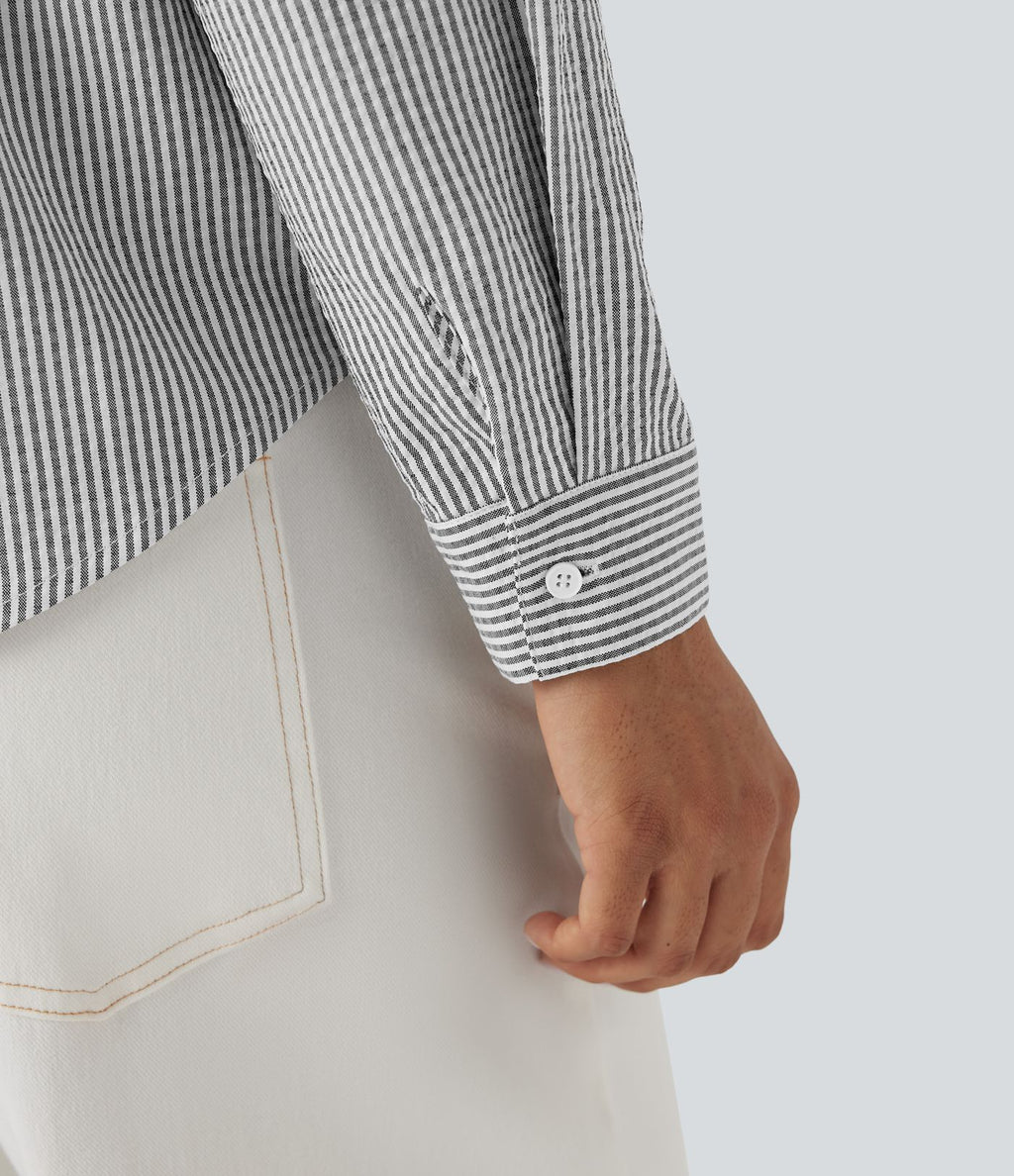 Chemise décontractée rayée à manches longues avec nœud devant
