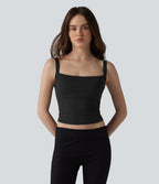 Débardeur décontracté en maille côtelée, doux au toucher, anti-odeurs, bretelles réglables, brassière intégrée, protection solaire UPF40+