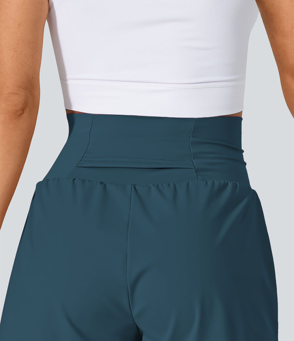 Short 7,5cm Yoga 2 en 1 Super Taille Haute Poches Arrière Poches Cachées Latérales