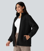 Veste teddy randonnée col montant décontractée avec fermeture éclair et poches