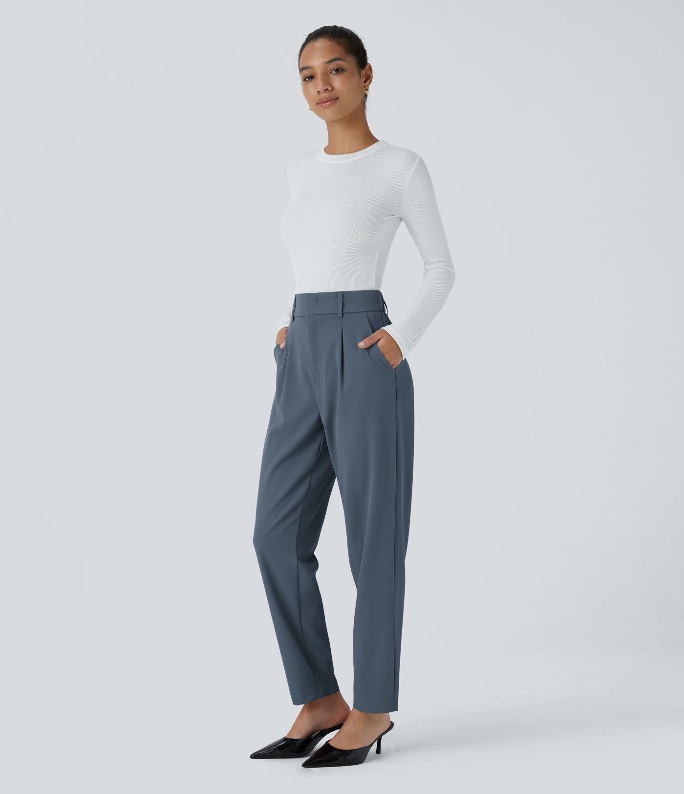 Pantalon tailleur Halara Flex™ fuselé uni, taille haute, avec poches
