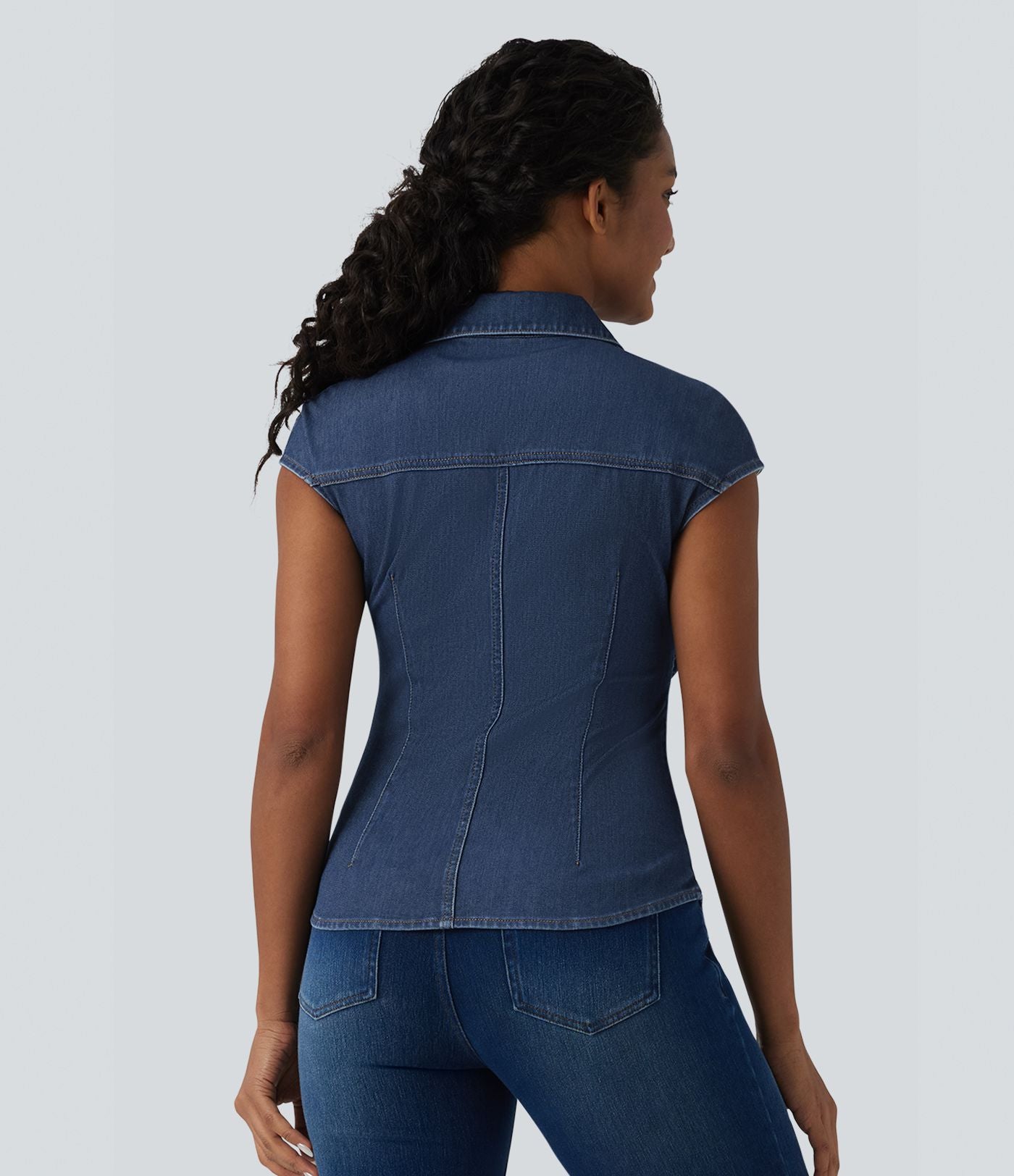 Halara Flex™ Chemise casual sans manches en jean col V
