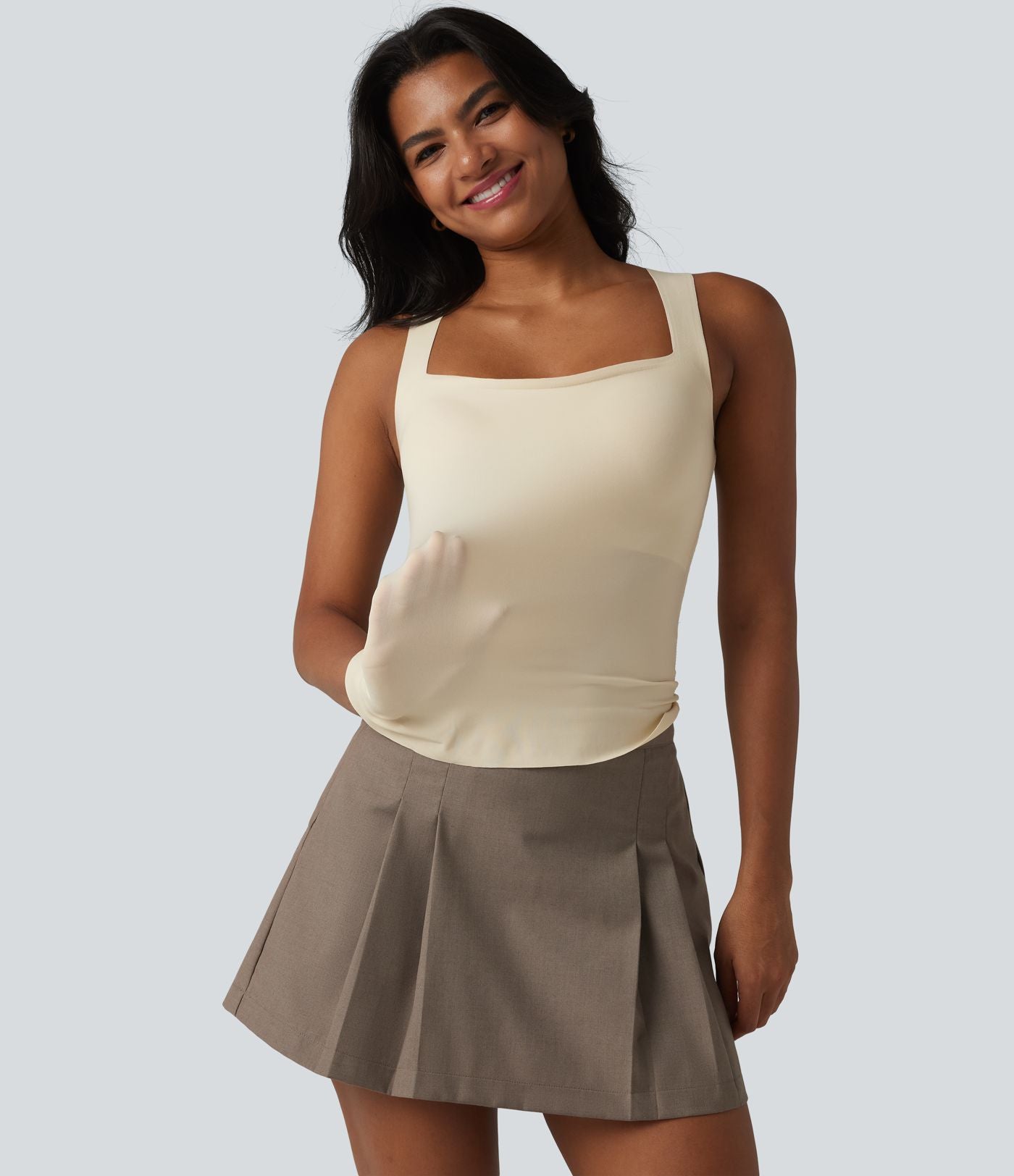 Débardeur décontracté col carré avec soutien-gorge intégré bonnets B-E