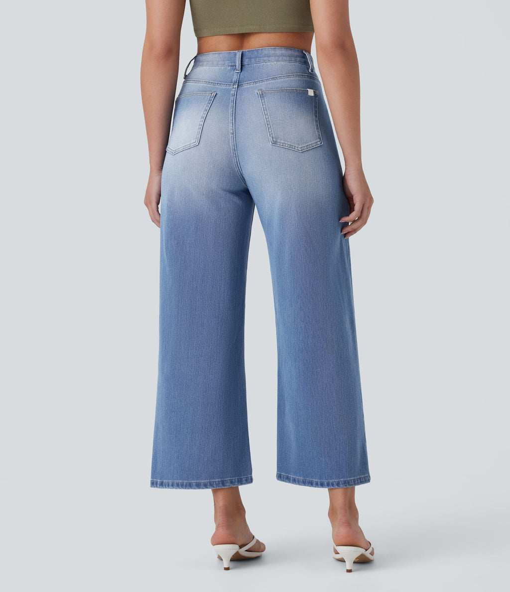 Jean 7/8 baggy décontracté délavé taille haute avec poches Halara Flex™
