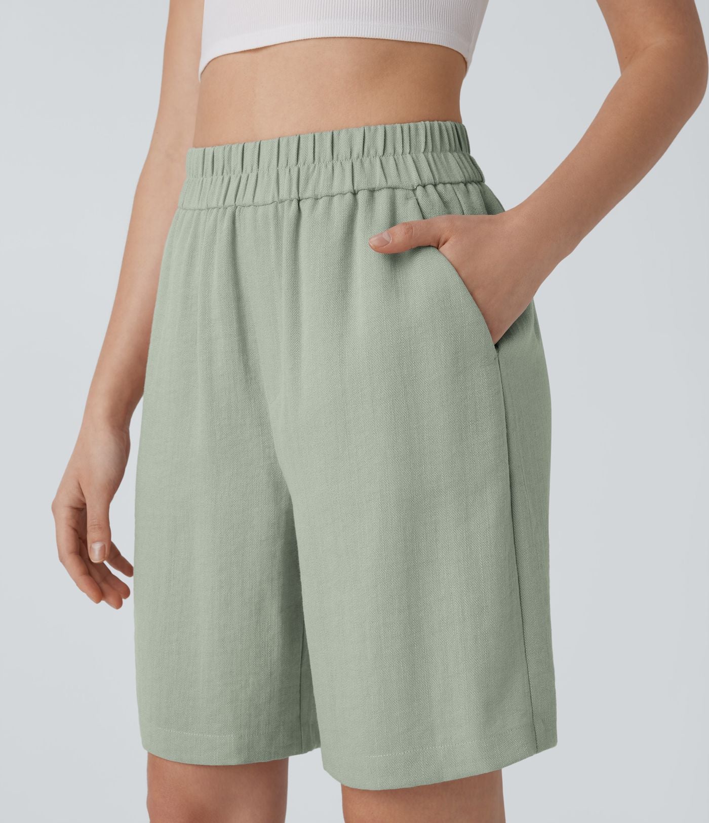 Short Bermuda Décontracté Taille Haute avec Poches Latérales