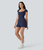 Combinaison de yoga Softlyzero™ Airy avec col U, manches courtes et poches latérales - Édition Easy Peasy