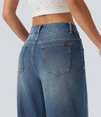 Jean Halara Flex™ mi-taille large ample délavé décontracté avec poches