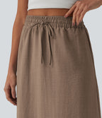 Jupe longue casual aspect lin taille haute avec cordon de serrage