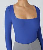 Bodysuit de Travail Tricot Côtelé Col Carré Manches Longues Boutonné Silhouette Élancée