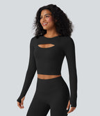 Haut de sport yoga court SoftlyZero™ QuickDry découpes manches longues avec trous pour pouces