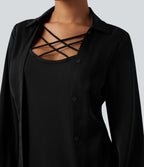 Chemise 2-en-1 défroissage facile, détail croisé, ourlet arrondi et color block