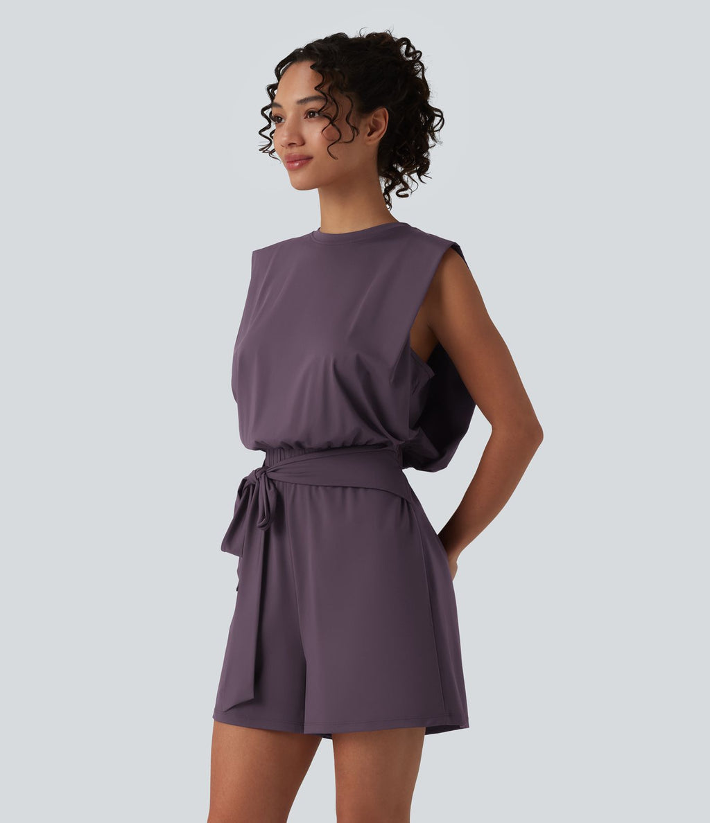 Combishort décontracté col rond sans manches effet frais InstantCool avec nœud frontal et poches, accès facile Easy Peasy, protection solaire UPF50+