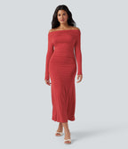 Robe longue épaules dénudées manches longues