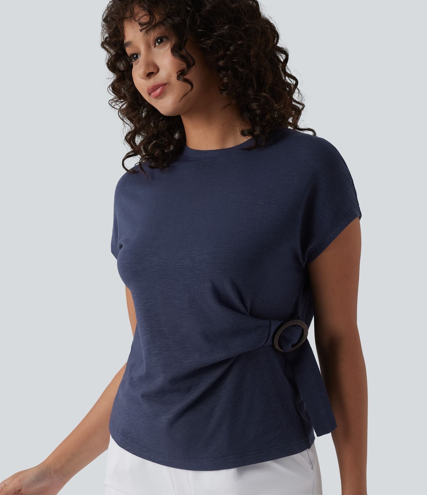 Top tailleur col rond manches courtes raglan