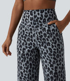 Pantalon de yoga jambes droites taille haute gainant imprimé léopard Halara UltraSculpt™ avec poches