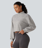 Sweat crop top col montant avec manches longues et coupe décontractée