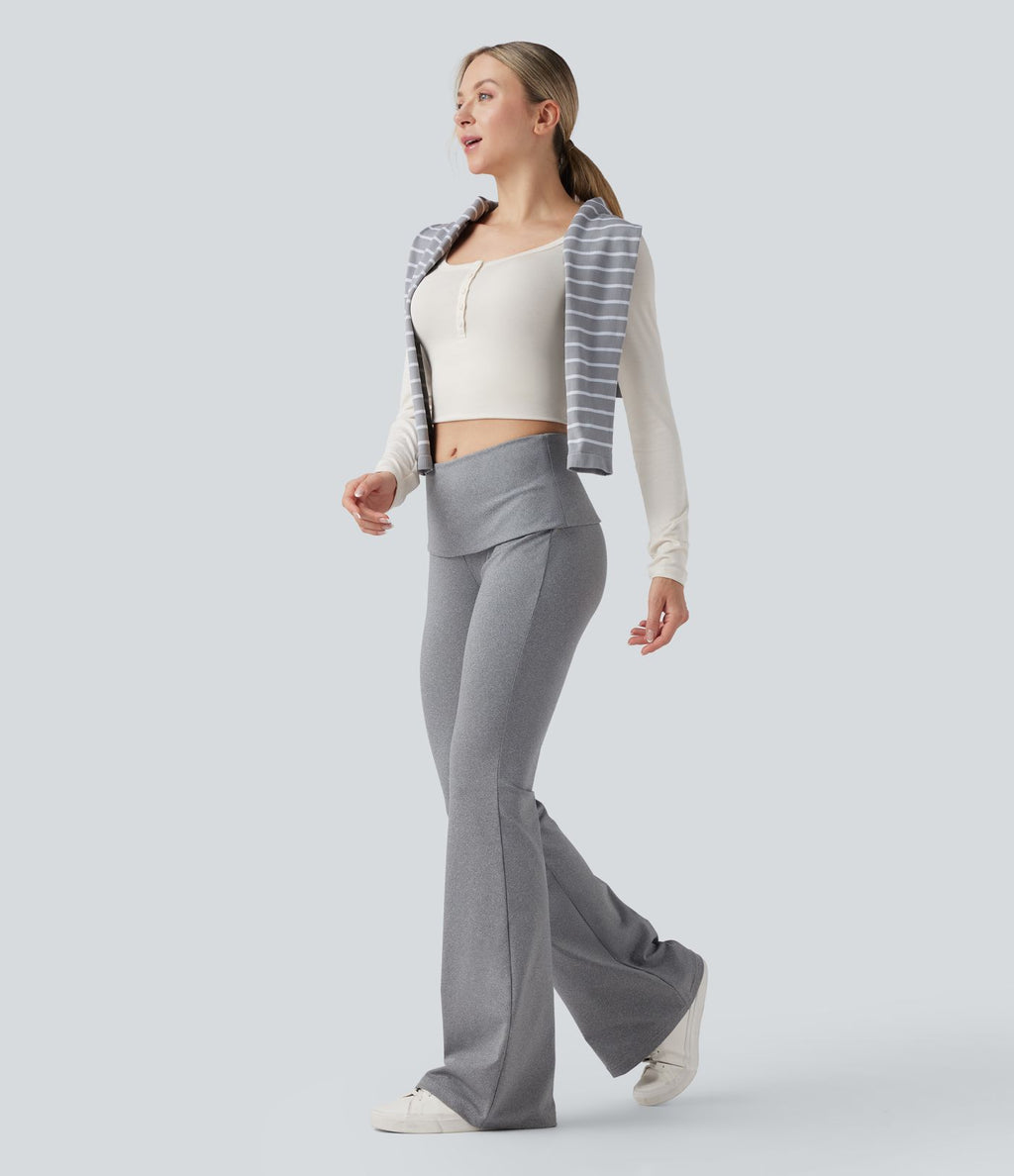 Pantalon casual bootcut taille mi-haute à ceinture repliable