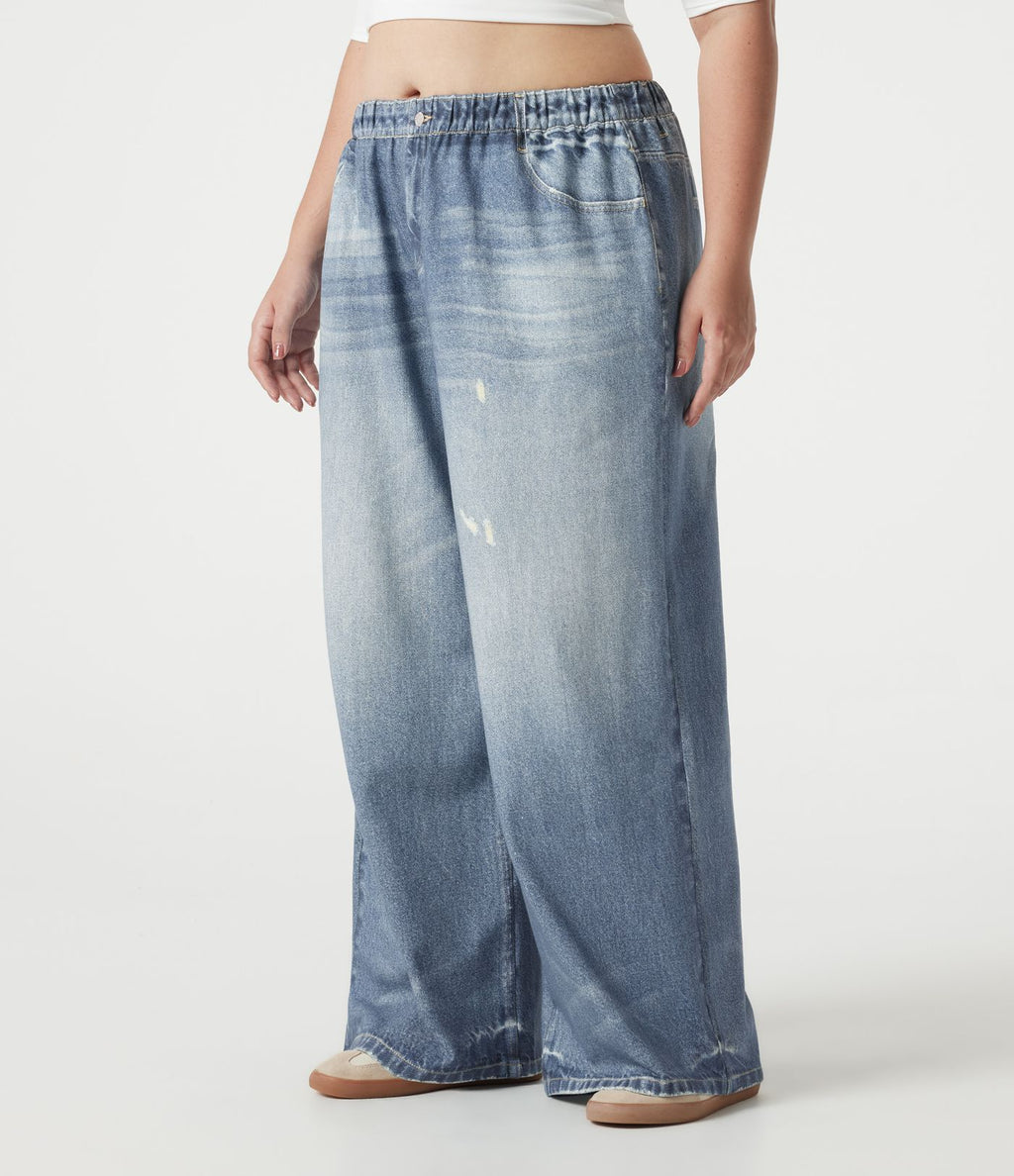 Pantalon jogging grande taille en molleton French Terry effet jean avec poches