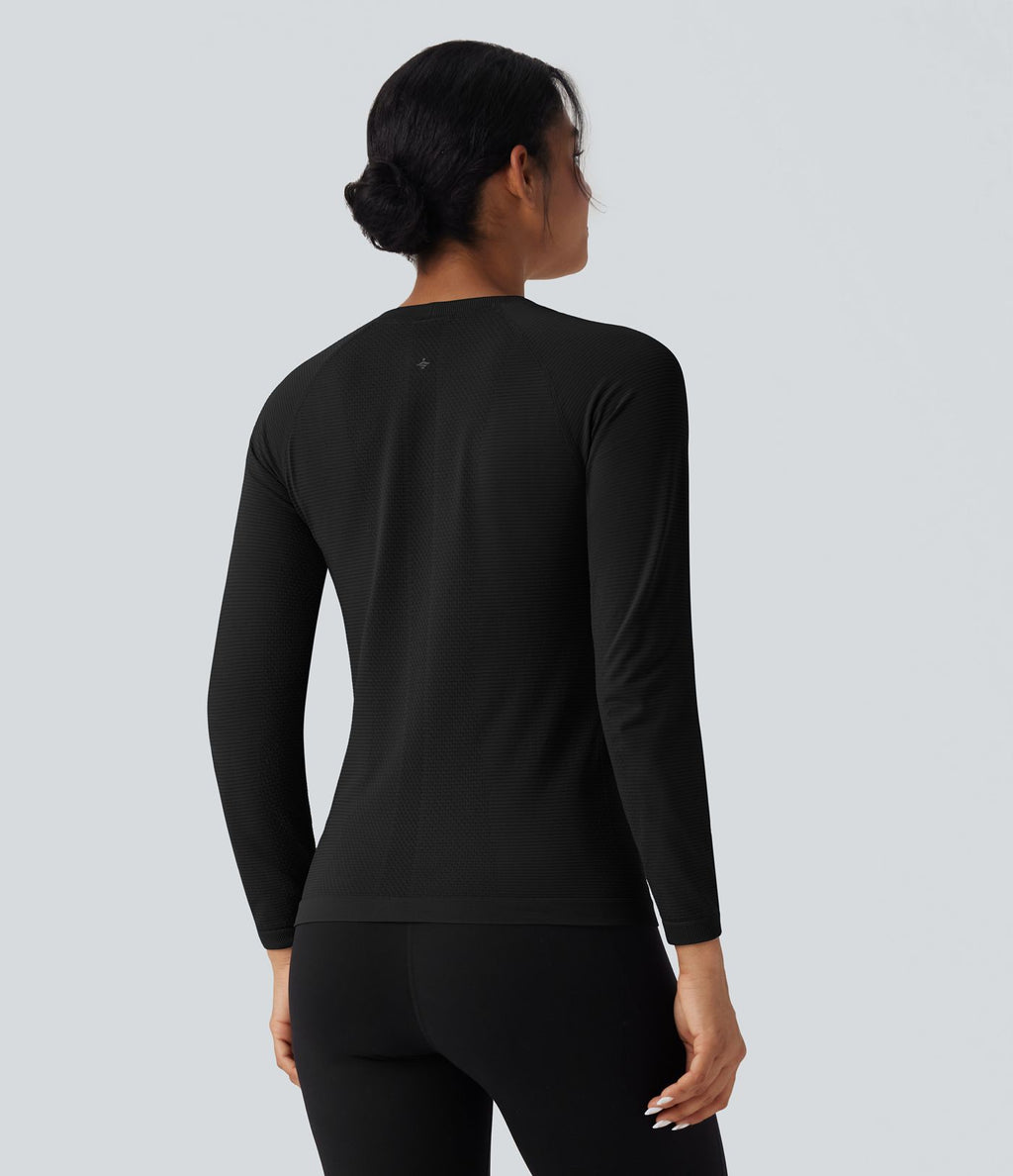 Haut de sport col rond manches raglan longues sans couture OneForm Seamless Flow