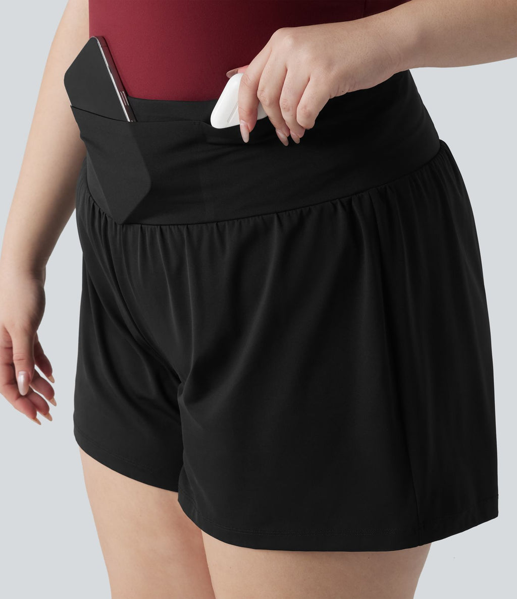 Short de yoga SoftlyZero™ Airy grande taille effet gainant 2-en-1 effet frais, entrejambe 13cm taille haute avec poches