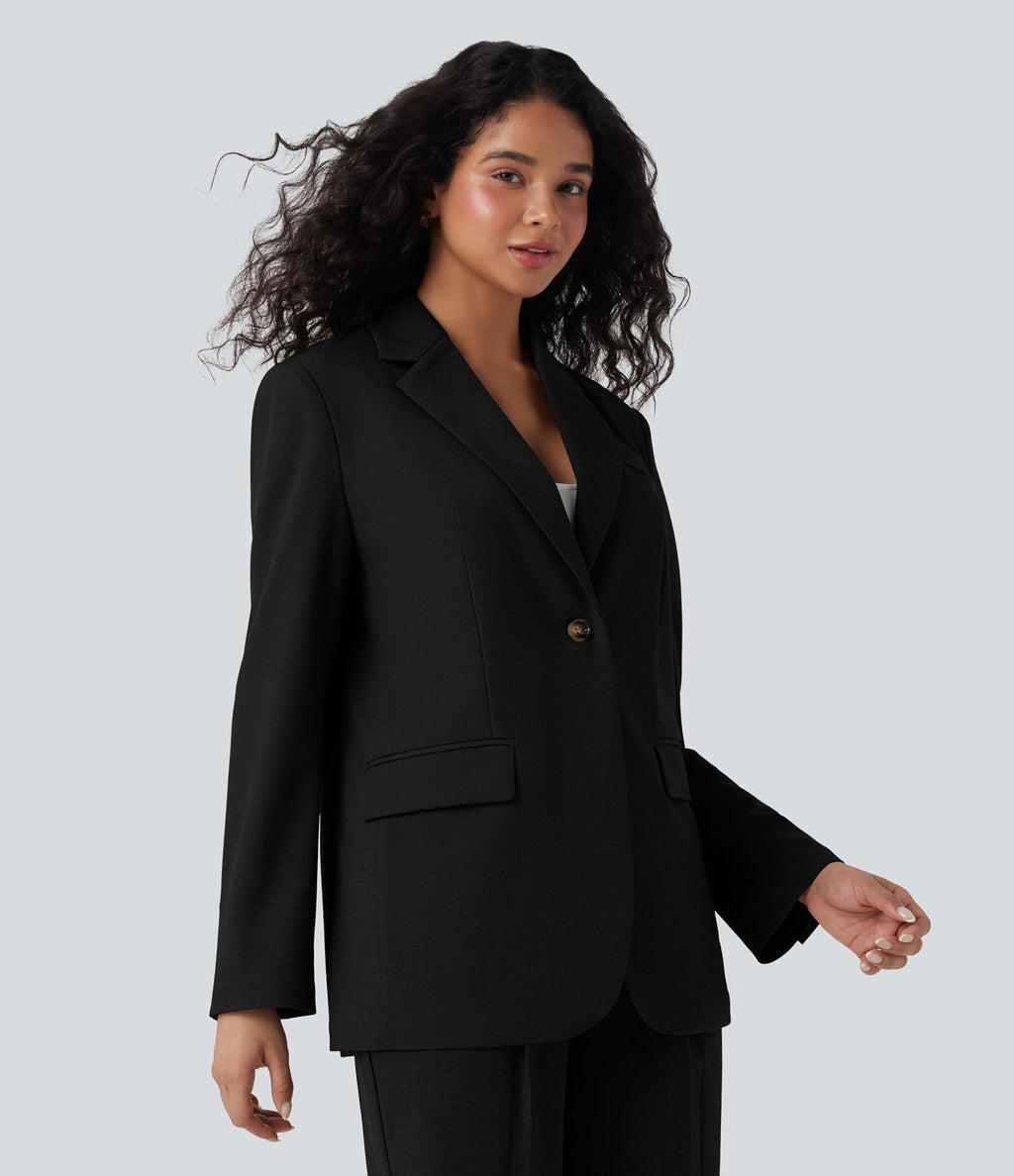 Blazer de travail lin col cranté manches longues avec poches