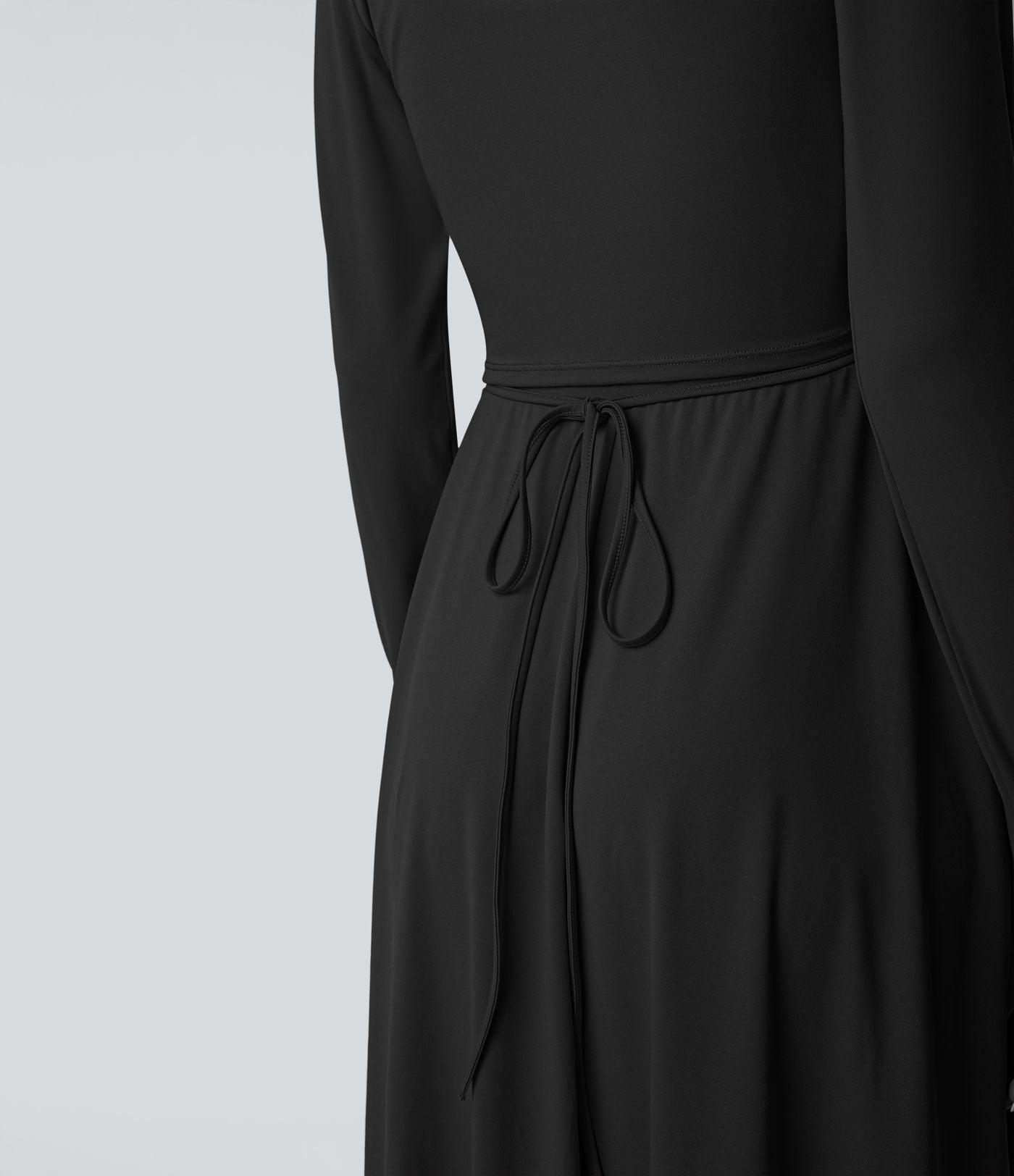 Robe mi-longue deux pièces à manches longues effet cache-cœur avec nœud au dos et poches