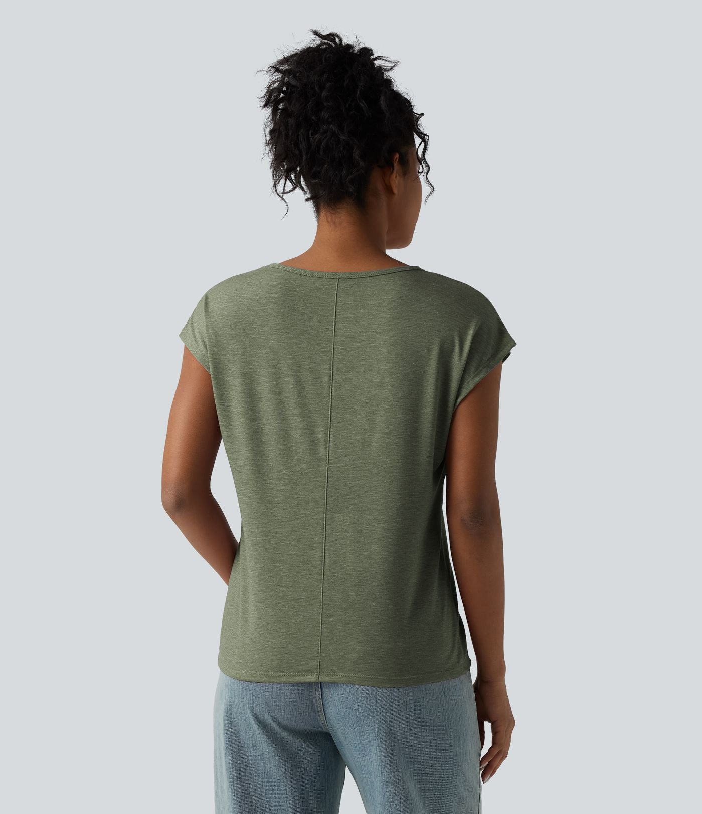 T-shirt décontracté chiné ample à manches courtes et col V