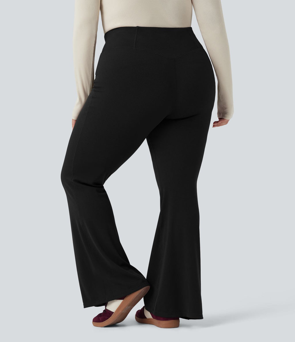 Pantalon décontracté grande taille croisé, évasé en maille gaufrée, taille haute, avec poches